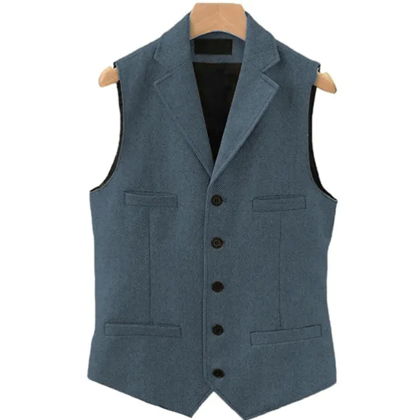 Men's Vest Gilet Daily Wear Vacation Going out Vintage Fashion Spring & Fall Button Polyester Comfortable Plain Single Breasted V Neck Regular Fit Light Blue Deep Green Gray Green Lake blue Vest