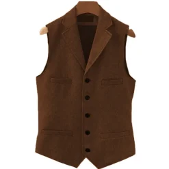 Men's Vest Gilet Daily Wear Vacation Going out Vintage Fashion Spring & Fall Button Polyester Comfortable Plain Single Breasted V Neck Regular Fit Light Blue Deep Green Gray Green Lake blue Vest