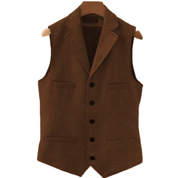 Men's Vest Gilet Daily Wear Vacation Going out Vintage Fashion Spring & Fall Button Polyester Comfortable Plain Single Breasted V Neck Regular Fit Light Blue Deep Green Gray Green Lake blue Vest