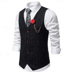 Men's Vest Gilet Daily Wear Vacation Going out Vintage Fashion Spring & Fall Button Polyester Comfortable Plain Single Breasted V Neck Regular Fit Black Dark Gray Vest