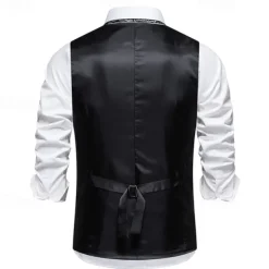 Men's Vest Gilet Daily Wear Vacation Going out Vintage Fashion Spring & Fall Button Polyester Comfortable Plain Single Breasted V Neck Regular Fit Black Dark Gray Vest