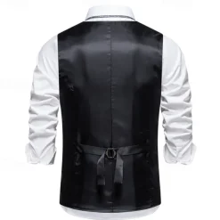 Men's Vest Gilet Daily Wear Vacation Going out Vintage Fashion Spring & Fall Button Polyester Comfortable Plain Single Breasted V Neck Regular Fit Black Dark Gray Vest