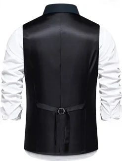 Men's Vest Gilet Daily Wear Vacation Going out Vintage Fashion Spring & Fall Button Polyester Comfortable Plain Double Breasted Lapel Regular Fit Black Burgundy Dark Navy Vest