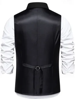 Men's Vest Gilet Daily Wear Vacation Going out Vintage Fashion Spring & Fall Button Polyester Comfortable Plain Double Breasted Lapel Regular Fit Black Burgundy Dark Navy Vest