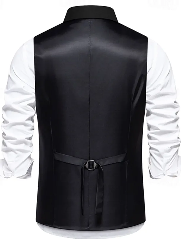 Men's Vest Gilet Daily Wear Vacation Going out Vintage Fashion Spring & Fall Button Polyester Comfortable Plain Double Breasted Lapel Regular Fit Black Burgundy Dark Navy Vest