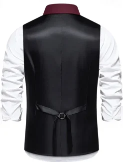 Men's Vest Gilet Daily Wear Vacation Going out Vintage Fashion Spring & Fall Button Polyester Comfortable Plain Double Breasted Lapel Regular Fit Black Burgundy Dark Navy Vest