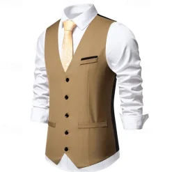 Men's Vest Gilet Daily Wear Vacation Going out Vintage Fashion Spring & Fall Button Polyester Comfortable Plain Single Breasted V Neck Regular Fit Black Burgundy Dark Navy Sky Blue Vest