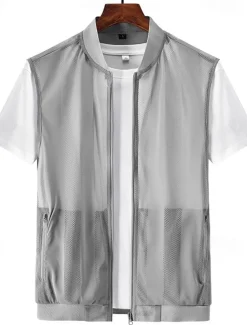 Men's Vest Gilet Fishing Vest Hiking Vest Gilet Jacket Outdoor Street Daily Going out Streetwear Casual Spring Fall Pocket Polyester Nylon Breathable Plain Zipper Stand Collar Regular Fit Black White