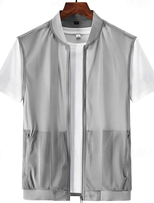 Men's Vest Gilet Fishing Vest Hiking Vest Gilet Jacket Outdoor Street Daily Going out Streetwear Casual Spring Fall Pocket Polyester Nylon Breathable Plain Zipper Stand Collar Regular Fit Black White