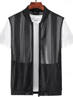 Men's Vest Gilet Fishing Vest Hiking Vest Gilet Jacket Outdoor Street Daily Going out Streetwear Casual Spring Fall Pocket Polyester Nylon Breathable Plain Zipper Stand Collar Regular Fit Black White