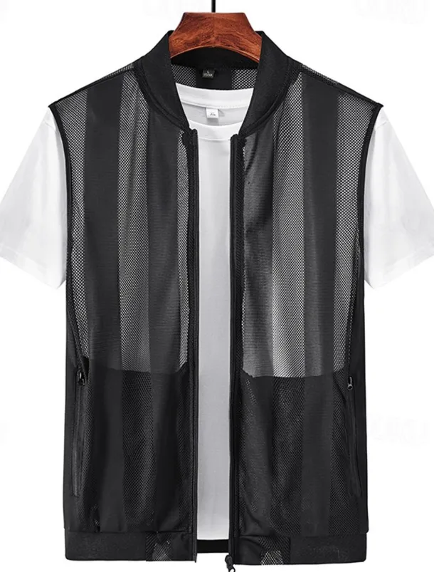 Men's Vest Gilet Fishing Vest Hiking Vest Gilet Jacket Outdoor Street Daily Going out Streetwear Casual Spring Fall Pocket Polyester Nylon Breathable Plain Zipper Stand Collar Regular Fit Black White