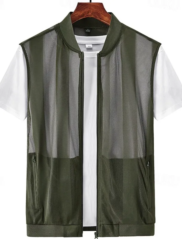 Men's Vest Gilet Fishing Vest Hiking Vest Gilet Jacket Outdoor Street Daily Going out Streetwear Casual Spring Fall Pocket Polyester Nylon Breathable Plain Zipper Stand Collar Regular Fit Black White