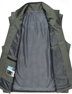 Men's Vest Gilet Fishing Vest Hiking Vest Daily Date Vacation Fashion Casual Spring & Summer Pocket Polyester Breathability Plain Zipper Stand Collar Regular Fit Black Khaki Army Green Dark Blue Vest