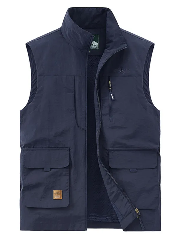 Men's Vest Gilet Fishing Vest Hiking Vest Sleeveless Vest Gilet Jacket Outdoor Street Daily Going out Streetwear Casual Spring Fall Pocket Polyester Nylon Breathable Plain Zipper Stand Collar Loose
