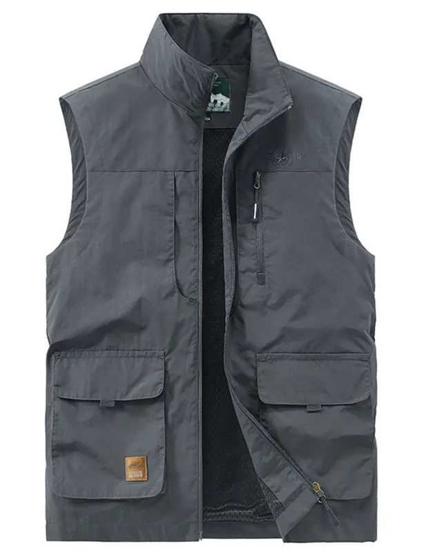 Men's Vest Gilet Fishing Vest Hiking Vest Sleeveless Vest Gilet Jacket Outdoor Street Daily Going out Streetwear Casual Spring Fall Pocket Polyester Nylon Breathable Plain Zipper Stand Collar Loose