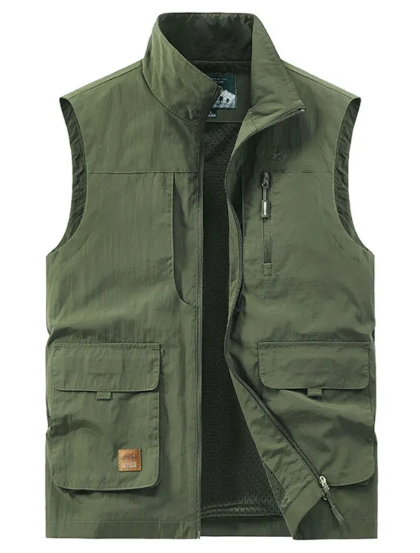 Men's Vest Gilet Fishing Vest Hiking Vest Sleeveless Vest Gilet Jacket Outdoor Street Daily Going out Streetwear Casual Spring Fall Pocket Polyester Nylon Breathable Plain Zipper Stand Collar Loose