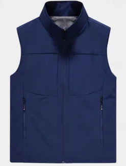 Men's Vest Gilet Fishing Vest Hiking Vest Sleeveless Vest Gilet Jacket Daily Wear Modern Contemporary Spring & Summer Outdoor Solid / Plain Color Zipper Standing Collar Loose Fit rice white Black