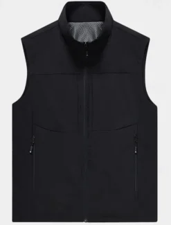 Men's Vest Gilet Fishing Vest Hiking Vest Sleeveless Vest Gilet Jacket Daily Wear Modern Contemporary Spring & Summer Outdoor Solid / Plain Color Zipper Standing Collar Loose Fit rice white Black