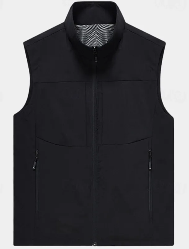 Men's Vest Gilet Fishing Vest Hiking Vest Sleeveless Vest Gilet Jacket Daily Wear Modern Contemporary Spring & Summer Outdoor Solid / Plain Color Zipper Standing Collar Loose Fit rice white Black