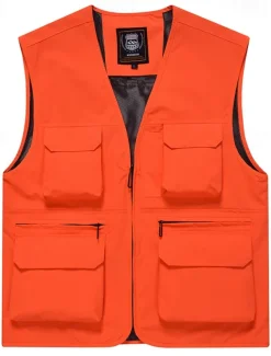 Men's Vest Gilet Fishing Vest Hiking Vest Daily Date Vacation Fashion Casual Spring & Fall Mesh Pocket Polyester Breathable Comfortable Plain Zipper V Neck Regular Fit Black Yellow Red Navy Blue Vest