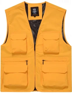 Men's Vest Gilet Fishing Vest Hiking Vest Daily Date Vacation Fashion Casual Spring & Fall Mesh Pocket Polyester Breathable Comfortable Plain Zipper V Neck Regular Fit Black Yellow Red Navy Blue Vest