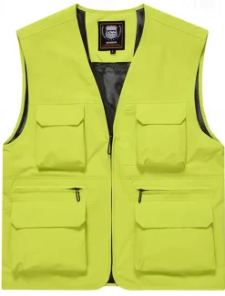 Men's Vest Gilet Fishing Vest Hiking Vest Daily Date Vacation Fashion Casual Spring & Fall Mesh Pocket Polyester Breathable Comfortable Plain Zipper V Neck Regular Fit Black Yellow Red Navy Blue Vest