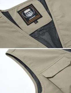 Men's Vest Gilet Fishing Vest Hiking Vest Daily Date Vacation Fashion Casual Spring & Fall Mesh Pocket Polyester Breathable Comfortable Plain Zipper V Neck Regular Fit Black Yellow Red Navy Blue Vest