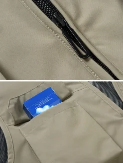 Men's Vest Gilet Fishing Vest Hiking Vest Daily Date Vacation Fashion Casual Spring & Fall Mesh Pocket Polyester Breathable Comfortable Plain Zipper V Neck Regular Fit Black Yellow Red Navy Blue Vest