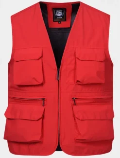 Men's Vest Gilet Fishing Vest Hiking Vest Daily Date Vacation Fashion Casual Spring & Fall Mesh Pocket Polyester Breathable Comfortable Plain Zipper V Neck Regular Fit Black Yellow Red Navy Blue Vest