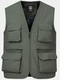 Men's Vest Gilet Fishing Vest Hiking Vest Daily Date Vacation Fashion Casual Spring & Fall Mesh Pocket Polyester Breathable Comfortable Plain Zipper V Neck Regular Fit Black Yellow Red Navy Blue Vest