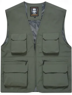 Men's Vest Gilet Fishing Vest Hiking Vest Daily Date Vacation Fashion Casual Spring & Fall Mesh Pocket Polyester Breathable Comfortable Plain Zipper V Neck Regular Fit Black Yellow Red Navy Blue Vest