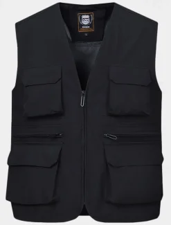 Men's Vest Gilet Fishing Vest Hiking Vest Daily Date Vacation Fashion Casual Spring & Fall Mesh Pocket Polyester Breathable Comfortable Plain Zipper V Neck Regular Fit Black Yellow Red Navy Blue Vest