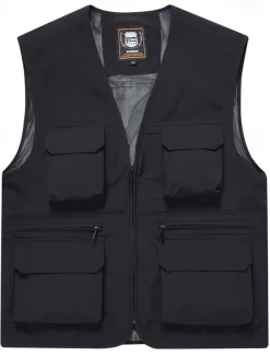 Men's Vest Gilet Fishing Vest Hiking Vest Daily Date Vacation Fashion Casual Spring & Fall Mesh Pocket Polyester Breathable Comfortable Plain Zipper V Neck Regular Fit Black Yellow Red Navy Blue Vest