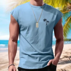 Men's Vest Top Undershirt Sleeveless Shirt Sleeveless Crewneck Spring & Summer Pattern Fashion Designer Vacation Street Going out Wine Dark Navy Army Green Top Tee for Men