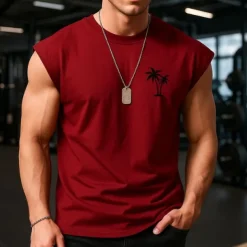 Men's Vest Top Undershirt Sleeveless Shirt Sleeveless Crewneck Spring & Summer Pattern Fashion Designer Vacation Street Going out Wine Dark Navy Army Green Top Tee for Men