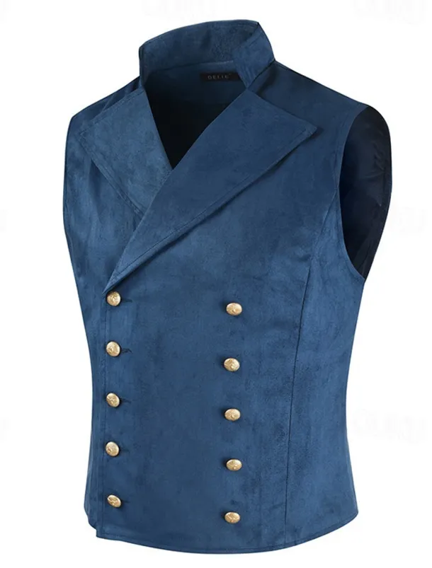 Men's Vest Waistcoat Daily Wear Vacation Going out Vintage Fashion Spring & Fall Button Polyester Comfortable Plain Double Breasted Lapel Regular Fit Black Royal Blue Brown Rose Red Vest