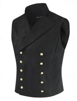 Men's Vest Waistcoat Daily Wear Vacation Going out Vintage Fashion Spring & Fall Button Polyester Comfortable Plain Double Breasted Lapel Regular Fit Black Royal Blue Brown Rose Red Vest