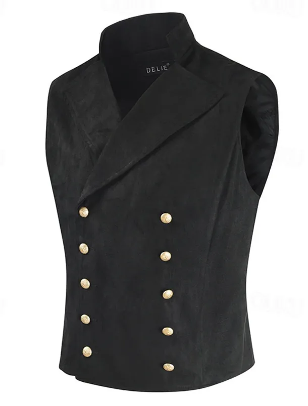 Men's Vest Waistcoat Daily Wear Vacation Going out Vintage Fashion Spring & Fall Button Polyester Comfortable Plain Double Breasted Lapel Regular Fit Black Royal Blue Brown Rose Red Vest