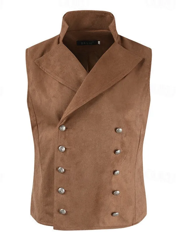 Men's Vest Waistcoat Daily Wear Vacation Going out Vintage Fashion Spring & Fall Button Polyester Comfortable Plain Double Breasted Lapel Regular Fit Black Royal Blue Brown Rose Red Vest