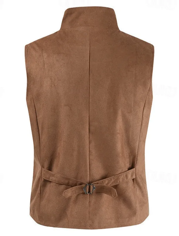 Men's Vest Waistcoat Daily Wear Vacation Going out Vintage Fashion Spring & Fall Button Polyester Comfortable Plain Double Breasted Lapel Regular Fit Black Royal Blue Brown Rose Red Vest