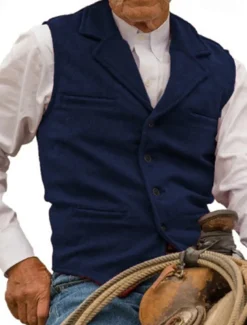 Men's Vest Waistcoat Gilet Vacation Daily Wedding Party Date Fashion Casual Spring Fall Buttons Pocket Polyester Comfortable Plain Single Breasted One-button Lapel Regular Fit Silver Black Red