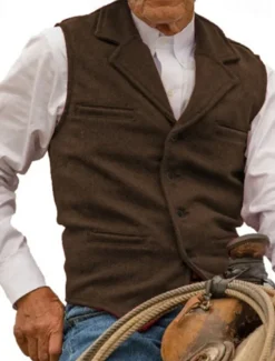 Men's Vest Waistcoat Gilet Vacation Daily Wedding Party Date Fashion Casual Spring Fall Buttons Pocket Polyester Comfortable Plain Single Breasted One-button Lapel Regular Fit Silver Black Red