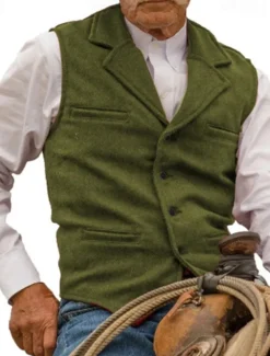 Men's Vest Waistcoat Gilet Vacation Daily Wedding Party Date Fashion Casual Spring Fall Buttons Pocket Polyester Comfortable Plain Single Breasted One-button Lapel Regular Fit Silver Black Red