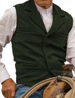 Men's Vest Waistcoat Gilet Vacation Daily Wedding Party Date Fashion Casual Spring Fall Buttons Pocket Polyester Comfortable Plain Single Breasted One-button Lapel Regular Fit Silver Black Red