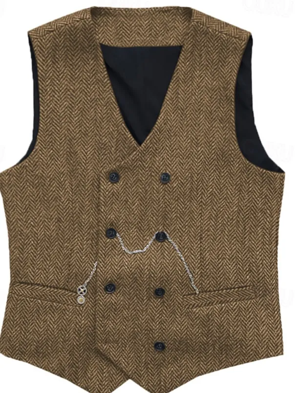 Men's Vest Waistcoat Gilet Vacation Daily Wedding Party Date Fashion Casual Spring Fall Buttons Pocket Polyester Comfortable Plain Double Breasted V Neck Regular Fit Silver Black Red Burgundy Vest