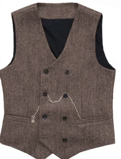 Men's Vest Waistcoat Gilet Vacation Daily Wedding Party Date Fashion Casual Spring Fall Buttons Pocket Polyester Comfortable Plain Double Breasted V Neck Regular Fit Silver Black Red Burgundy Vest