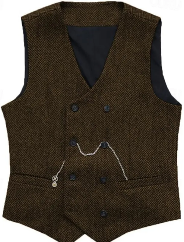 Men's Vest Waistcoat Gilet Vacation Daily Wedding Party Date Fashion Casual Spring Fall Buttons Pocket Polyester Comfortable Plain Double Breasted V Neck Regular Fit Silver Black Red Burgundy Vest