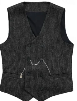 Men's Vest Waistcoat Gilet Vacation Daily Wedding Party Date Fashion Casual Spring Fall Buttons Pocket Polyester Comfortable Plain Double Breasted V Neck Regular Fit Silver Black Red Burgundy Vest