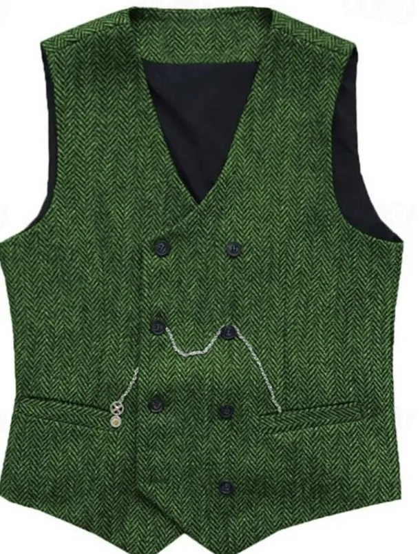 Men's Vest Waistcoat Gilet Vacation Daily Wedding Party Date Fashion Casual Spring Fall Buttons Pocket Polyester Comfortable Plain Double Breasted V Neck Regular Fit Silver Black Red Burgundy Vest