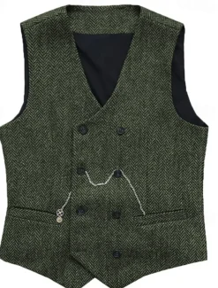 Men's Vest Waistcoat Gilet Vacation Daily Wedding Party Date Fashion Casual Spring Fall Buttons Pocket Polyester Comfortable Plain Double Breasted V Neck Regular Fit Silver Black Red Burgundy Vest